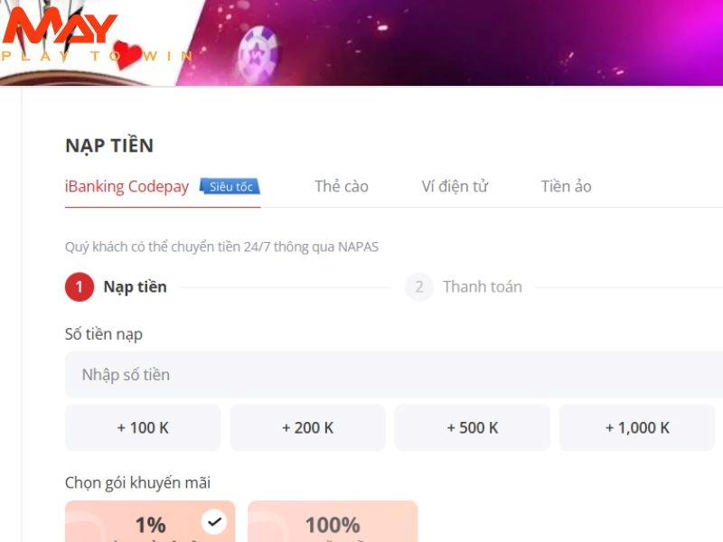 Hướng dẫn nạp tiền vào ví bằng ngân hàng trực tuyến 