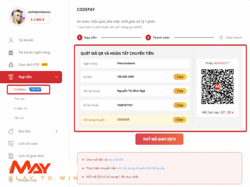 Các bước nạp tiền May88 chi tiết, dễ hiểu nhất